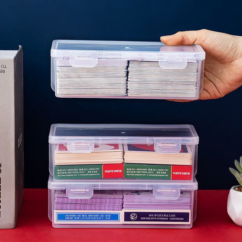 Board game card storage box, transparent plastic playing card storage box with lid, dust-proof small object storage and finishing box