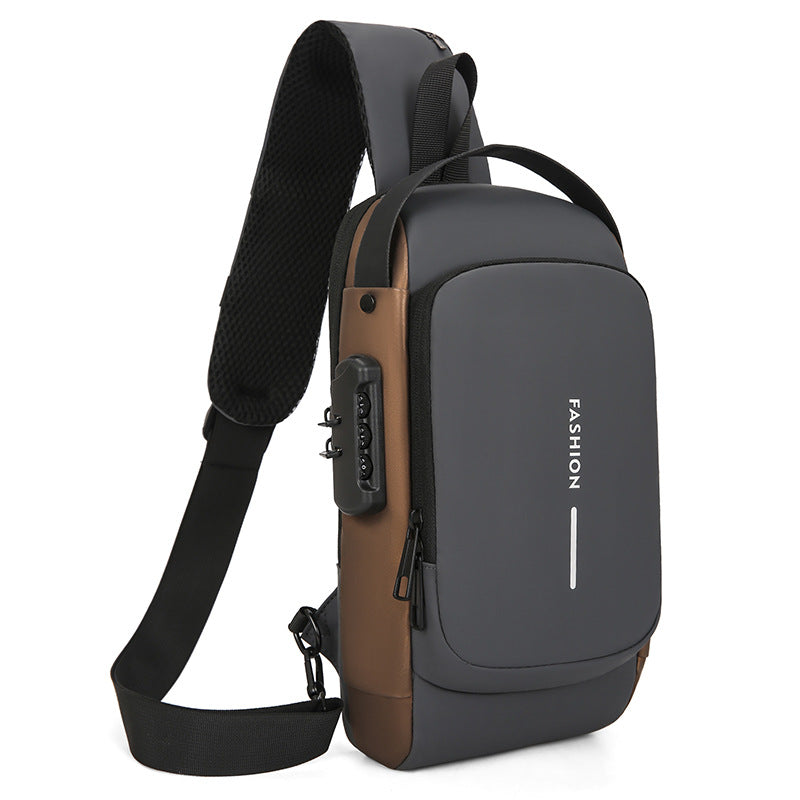 New messenger bag trendy men's breast bag combination lock locomotive bag large capacity anti-theft shoulder bag sports locomotive bag