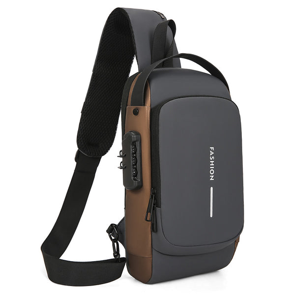 New messenger bag trendy men's breast bag combination lock locomotive bag large capacity anti-theft shoulder bag sports locomotive bag