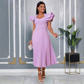 Am030117spring & fall purple square neck dress eleganceelegantcasualwork clothingpleated skirt dresses
