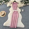 Luxury minimalist sleeveless knit two-piece set for women - summer casual commute high-waisted slimming fit