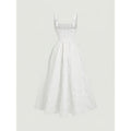 Women's new summer romantic elegant solid color jacquard square neck sleeveless maxi dress with cinched waist