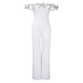 D523  european and american style sexy bodycon solid color off-the-shoulder ruffle trim short sleeve jumpsuit