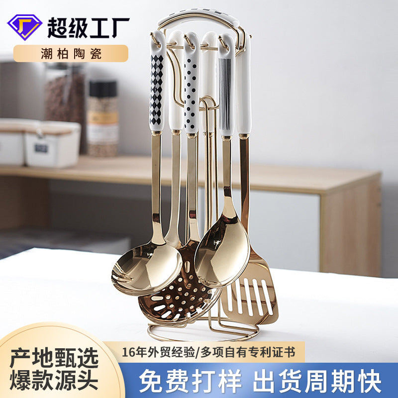 Polka dot kitchen utensils stainless steel cooking spatula frying spatula custom kitchen gadgets household soup ladle spatula set customization
