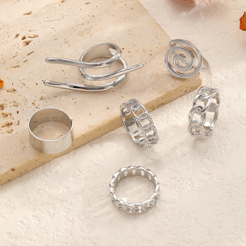 Wholesale glossy plain band rings - european & american cross-border jewelry - women's geometric electroplated stylish knuckle ring set