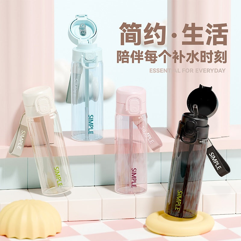 2026 new sports water bottle for men and women, student portable tumbler, dual-drink large capacity straw plastic cup - wholesale