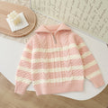 Kids' fall/winter korean style striped sweater cardigan - girls' knitted open front top with zipper detail