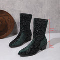 fall/winter new embroidered western cowboy boots for women - pointed toe, chunky heel, mid-calf boots, plus size women's boots, wholesale for export