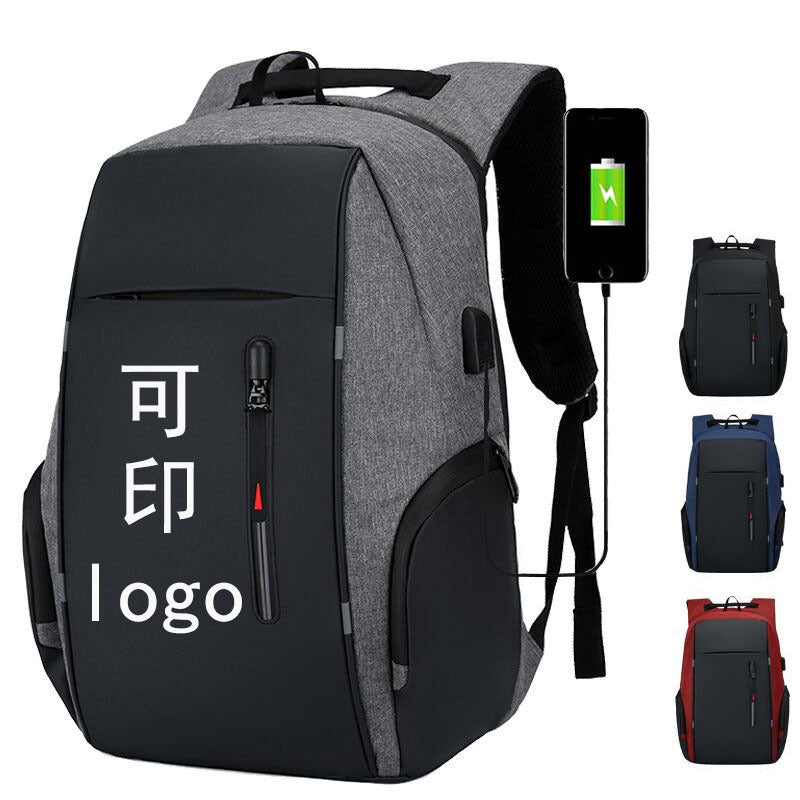 Cross-border men's laptop bag, multi-functional USB charging travel backpack, printable LOGO college student schoolbag