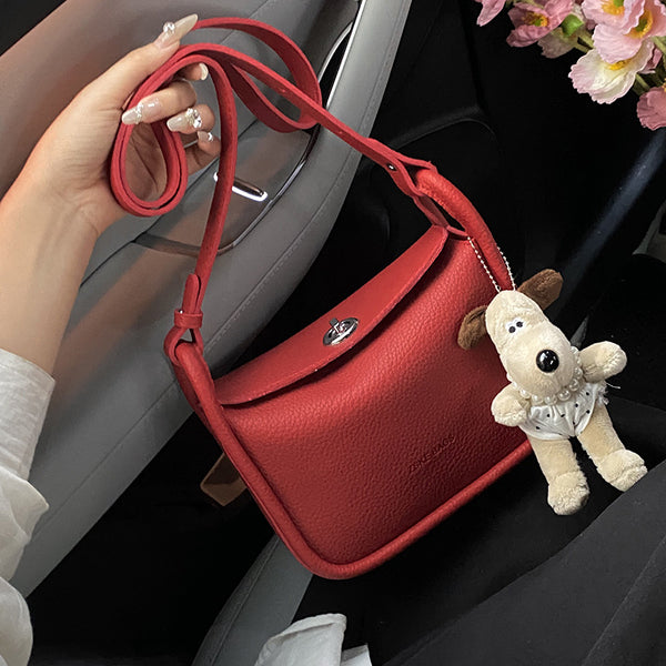 This year's popular lychee pattern super fire shoulder bucket bag fashionable foreign texture messenger bag commuter versatile women's bag