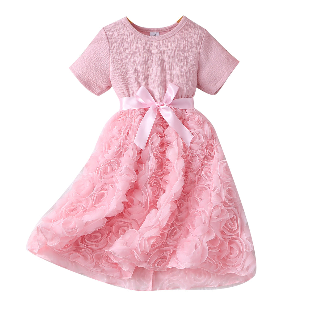 Girls' dress for toddlers and young children, 3d rose and bow dress
