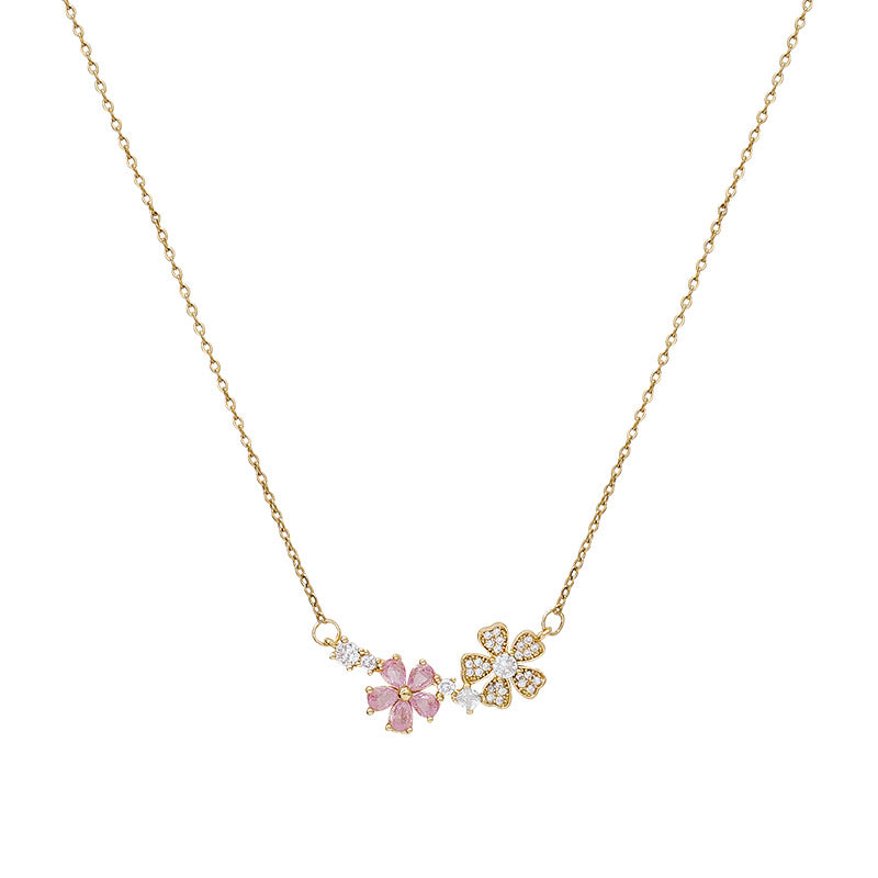 Korean style super sparkly full zircon flower titanium steel necklace - women's luxury, unique, high-end clavicle chain accessory, elegant choker