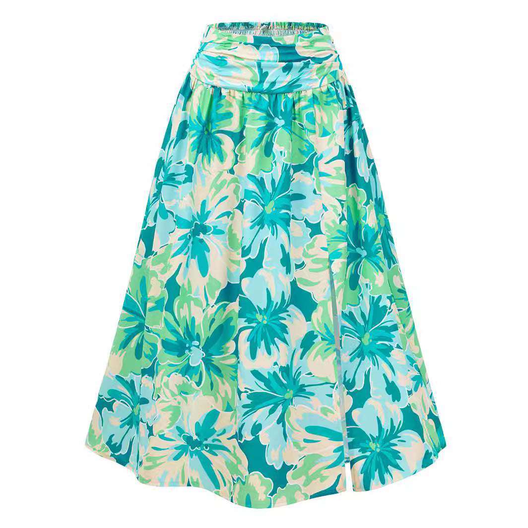 Shanuo independently designs and shoots new women's clothing in Europe, America,  summer casual collection, flower printing skirt
