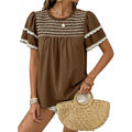 Amazon round neck ruffle short sleeve shirt women's  summer new casual bohemian style top