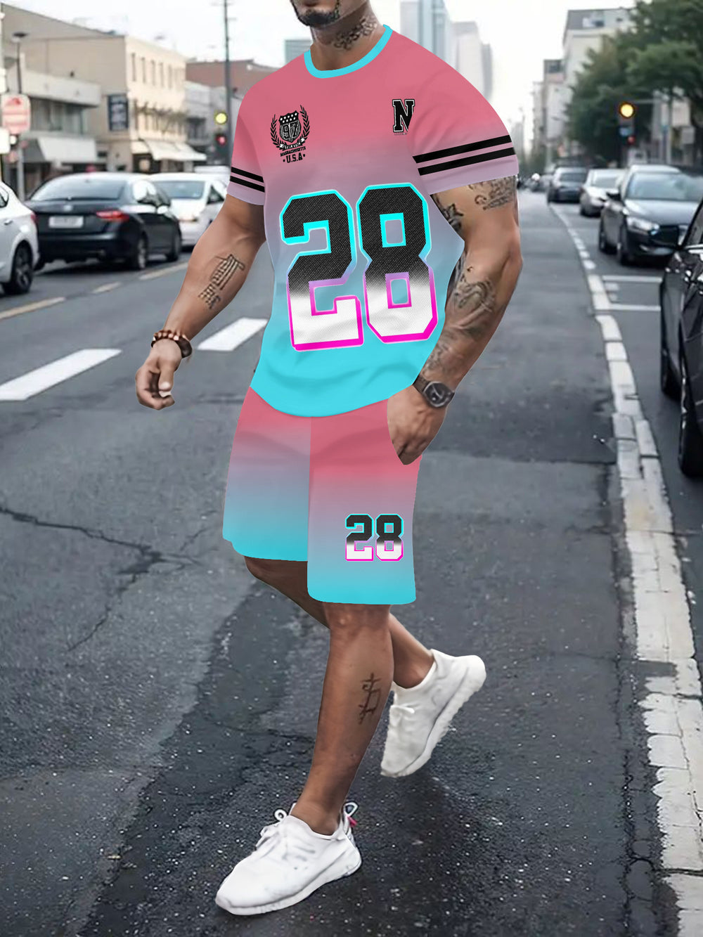 Men's casual sports set - short sleeve & shorts - summer hot seller - cross-border fashion - two-piece leisure outfit