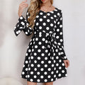 cross-border code new arrival  women's original elegant round neck color block polka dot long sleeve dress
