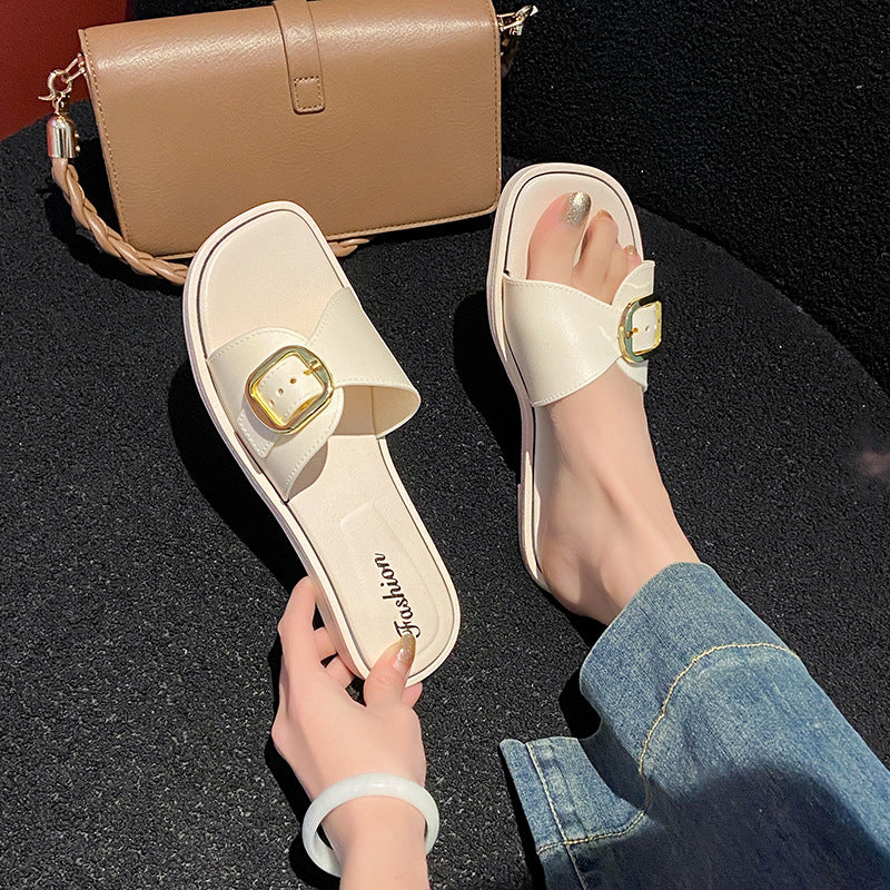 Spring/summer new french style outdoor beach slides women's versatile fashion flat ladies' flip-flops sandals