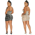 C5895   fashion nightclub hot diamond sexy suspender mesh see-through wrapped chest midi dress