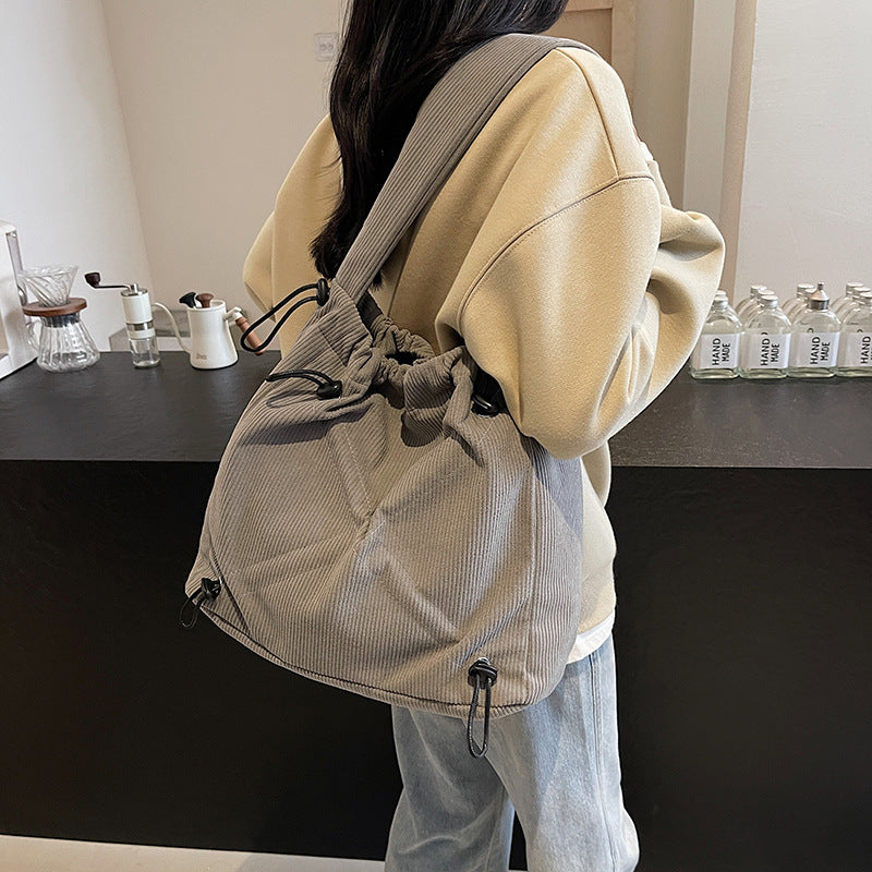 Cross-border trendy cloth bag large capacity fashion solid color shoulder bag casual messenger bag pleated commuter tote bag