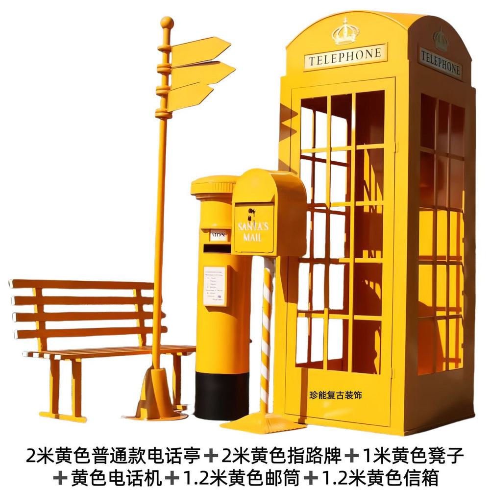 Retro iron telephone booth mailbox street sign bench popular store decoration floor-standing ornaments photography props model