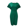 D311 women's foreign trade summer  new arrival: solid color high-waisted elegant commute ruffle sleeve office european and american style dress
