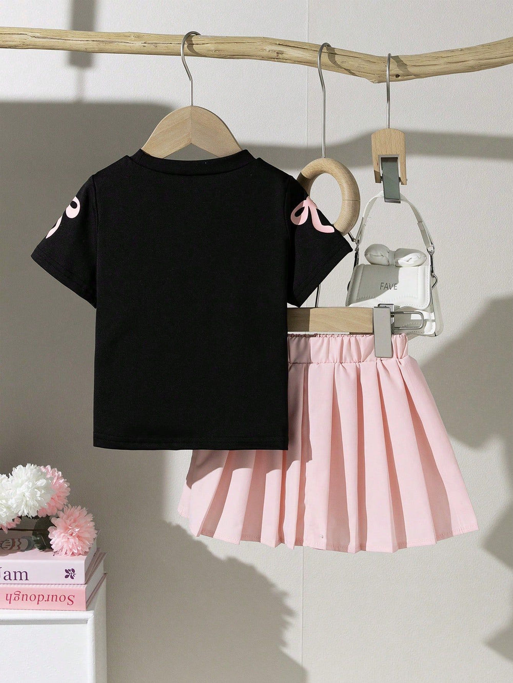 spring/summer new arrival: cross-border baby & toddler preppy style printed short-sleeve top + pleated a-line skirt two-piece set