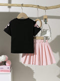 spring/summer new arrival: cross-border baby & toddler preppy style printed short-sleeve top + pleated a-line skirt two-piece set