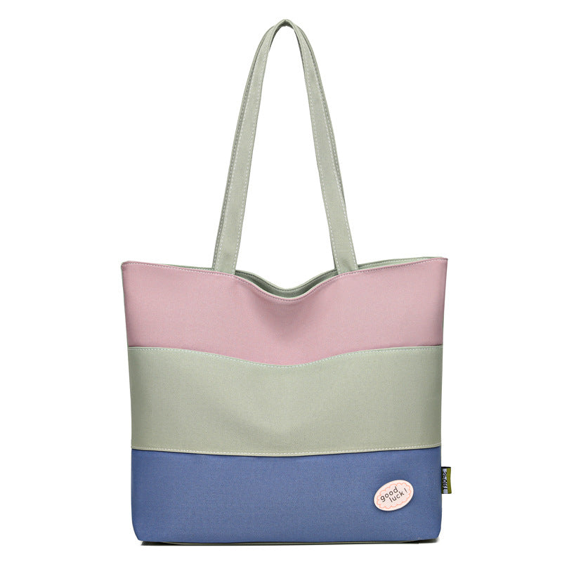 Large capacity canvas tote bag for women, 2023 new color block shoulder bag, minimalist commuter handbag, striped tote bag