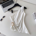 Spicy girl style asymmetrical one-shoulder minimalist camisole - women's summer slimming metallic detail outerwear top