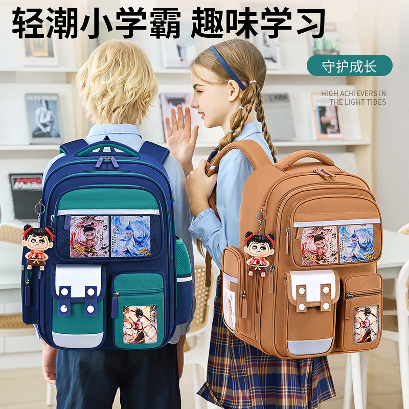 New nezha backpack for boys and girls, grades 1-6: spine protection, lightweight design, and extra-large capacity