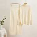 Autumn winternew arrivalknittingsuitelegantcasual slit sense of design high collar sweaterpure colorloose pantstwo-piece set