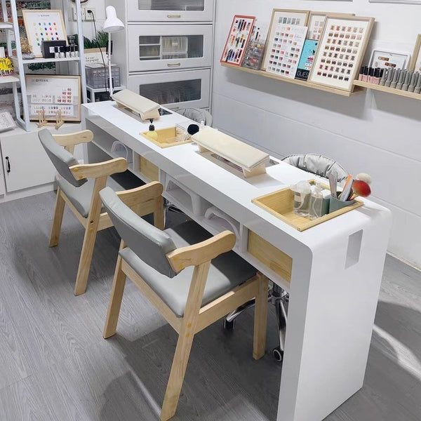 Japanese manicure table Double three-person manicure shop decoration with groove storage box Vacuum cleaner Nail table log