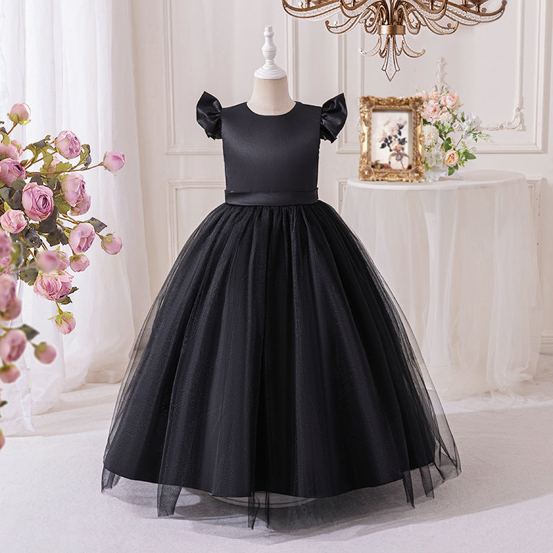 European and american newborn/first birthday dress - flutter sleeve tutu with bow, mesh skirt, flower girl princess dress, banquet/performance outfit