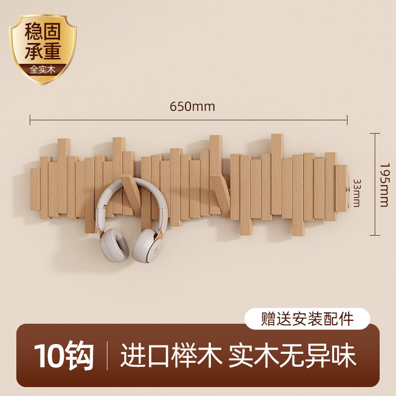 Solid wood piano key hanging hanger, entrance wall hanging, no punching, strong and durable storage, hanging bag, coat rack