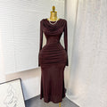 fashion evening dress 2026 spring new arrivalfashionelegant slim fit high round neck pleated hip cover long sleevesdress