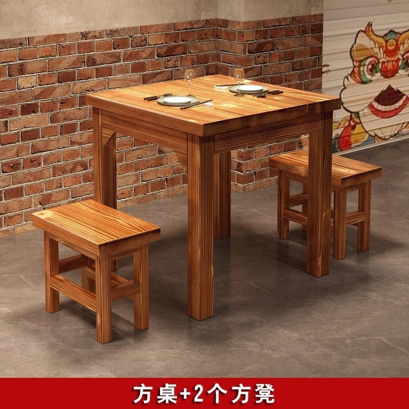 Solid wood dining table and chairs chinoiserie carbonized hot pot barbecue rectangular log dining table restaurant snack shop restaurant dining table