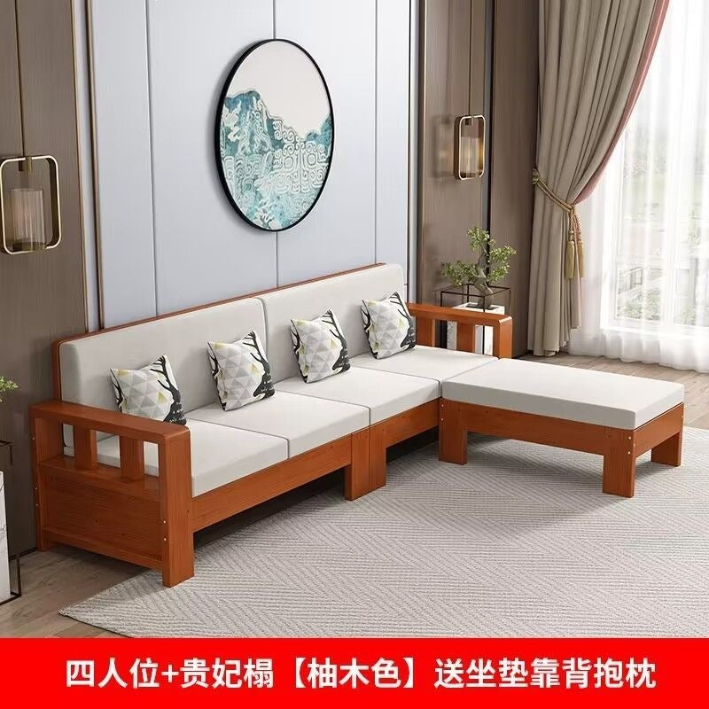 Solid wood sofa combination new chinoiseriefor home living room small apartment straight row three-person slot simple rental room single sofa