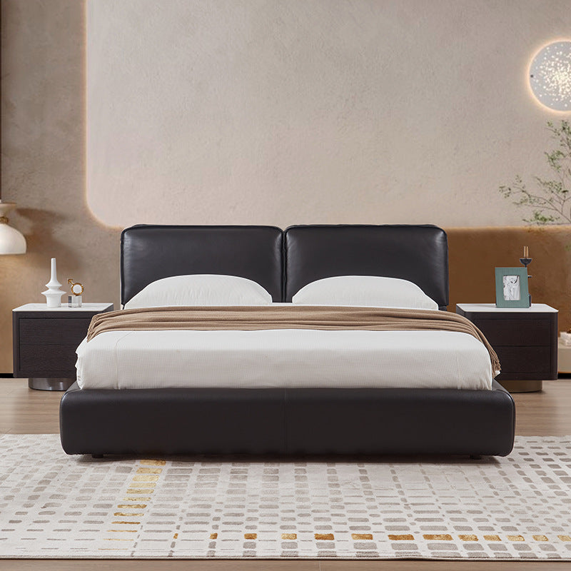 Italian normcore big black cow genuine leather bed casual modern light luxury house classy master bedroom double bed designer wedding bed