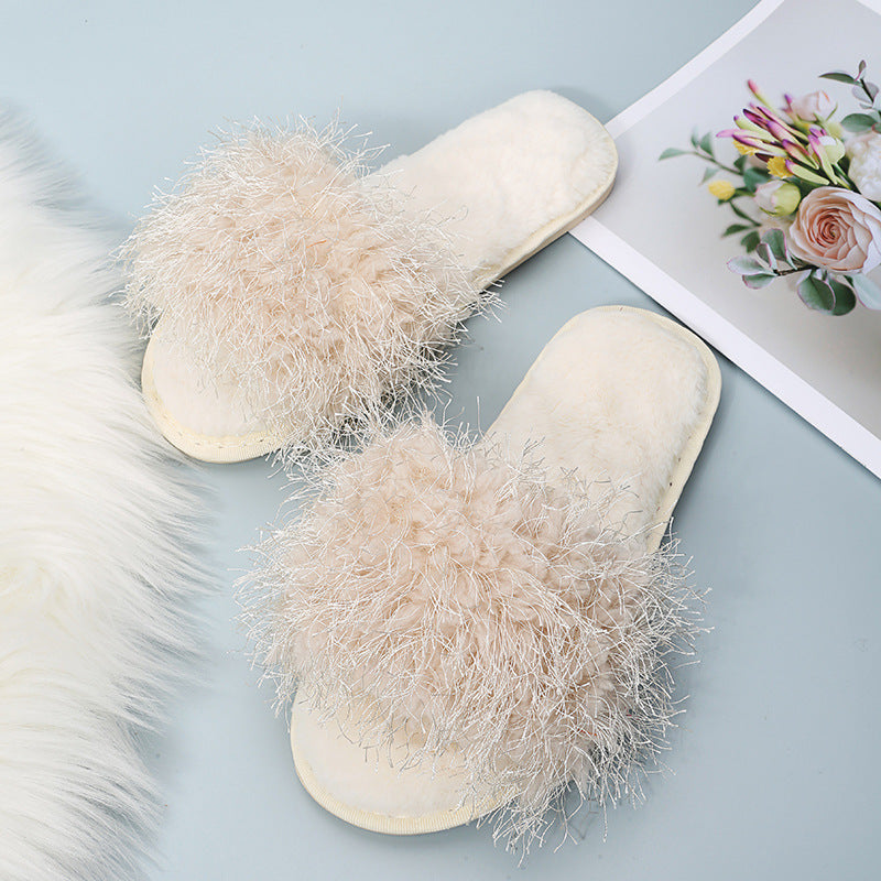 New one-strap plush slippers - amazon cross-border cotton slippers - candy colors - autumn/winter korean style casual fuzzy slippers for women