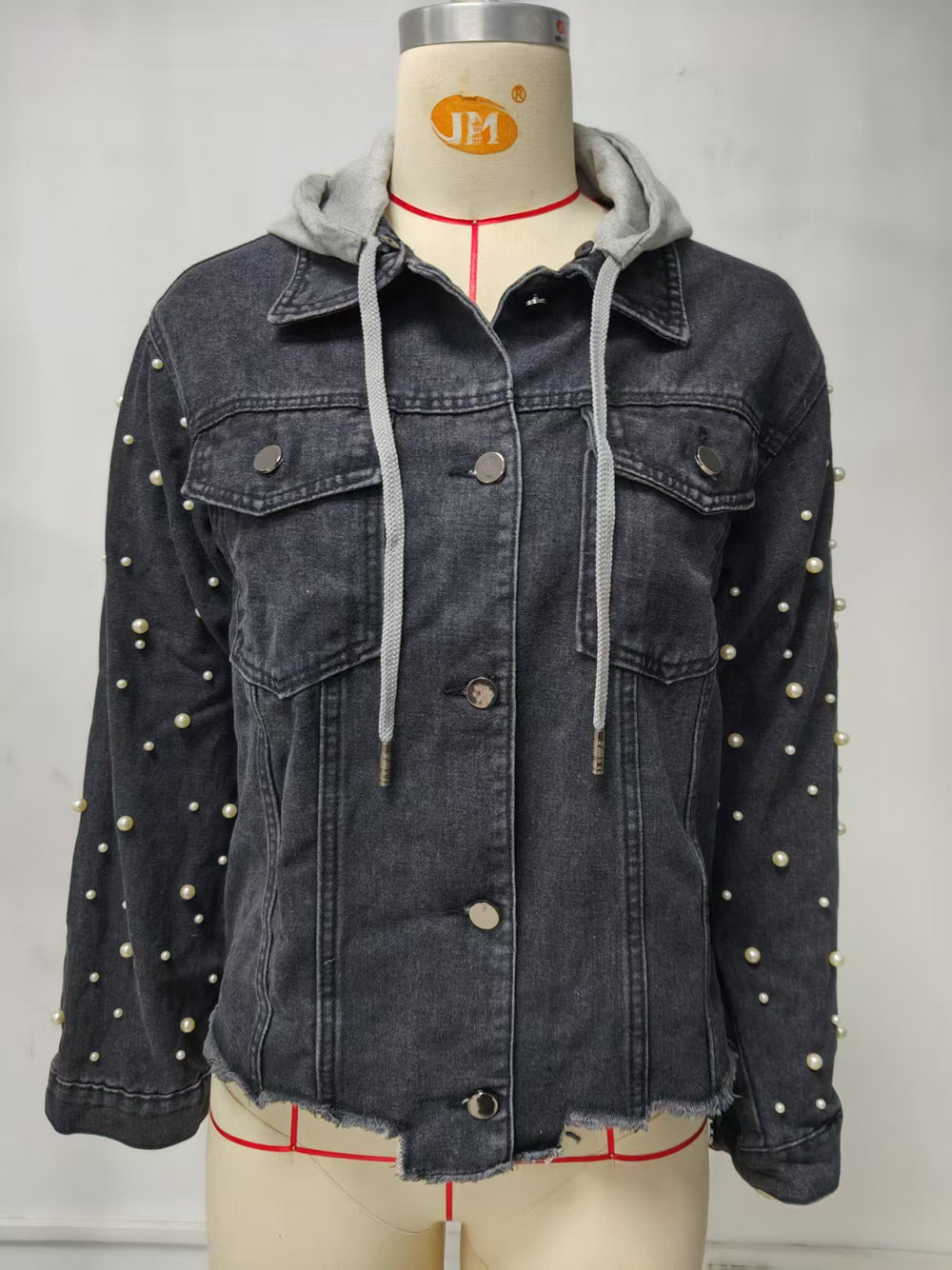 European and american cross-border women's spring new arrivals:  independent store washed beaded long sleeve casual denim jacket top