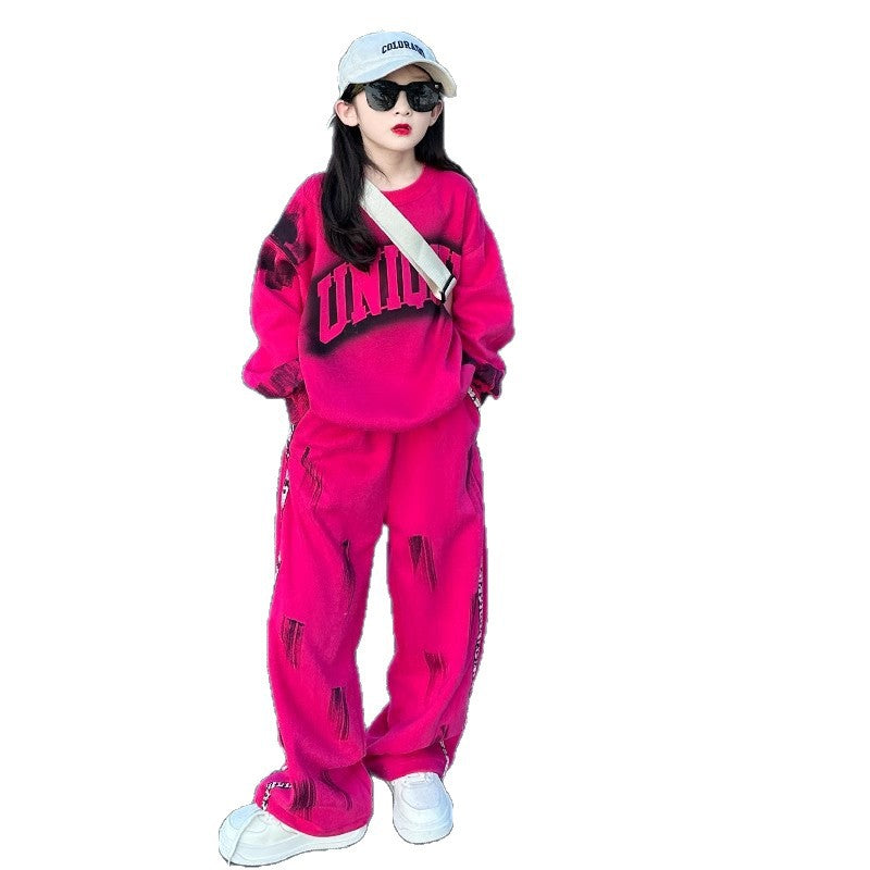 Girls' hoodie and sweatpants set - casual activewear, new spring/autumn  collection, trendy and stylish two-piece outfit for girls