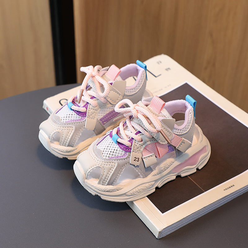 Summer new arrivals: kids' athletic sandals - girls' shoes, hollow-out breathable design, soft sole baby shoes, toddler shoes, boys' chunky sneakers