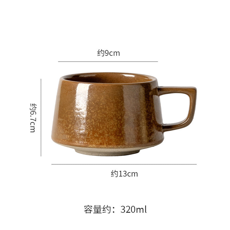 Vintage japanese-style stoneware office afternoon tea milk coffee mug - unique ceramic mug, teacup, wide-belly water cup