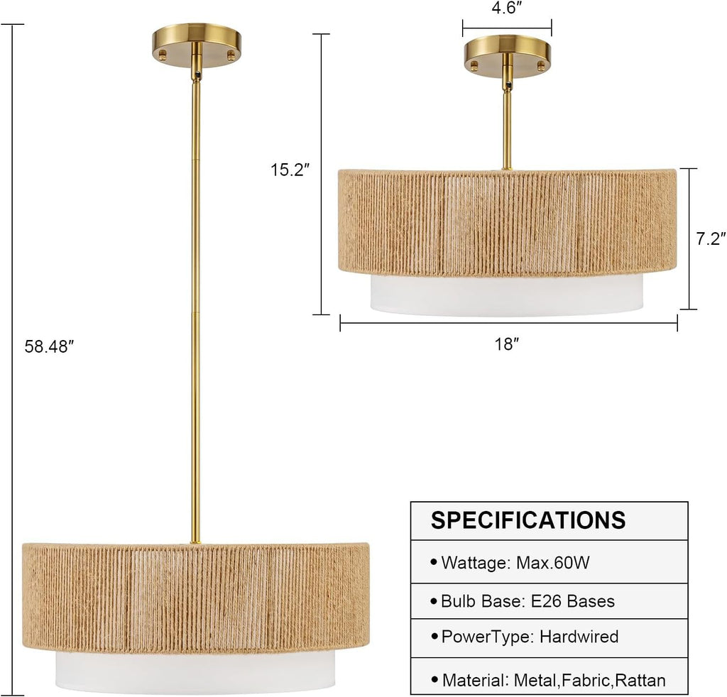 Cross-border farmhouse rattan chandelier 3 lights bohemian lighting fixtures for bedroom dining room foyer kitchen hallway