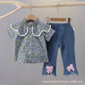 Peacock blue - daisy floral print