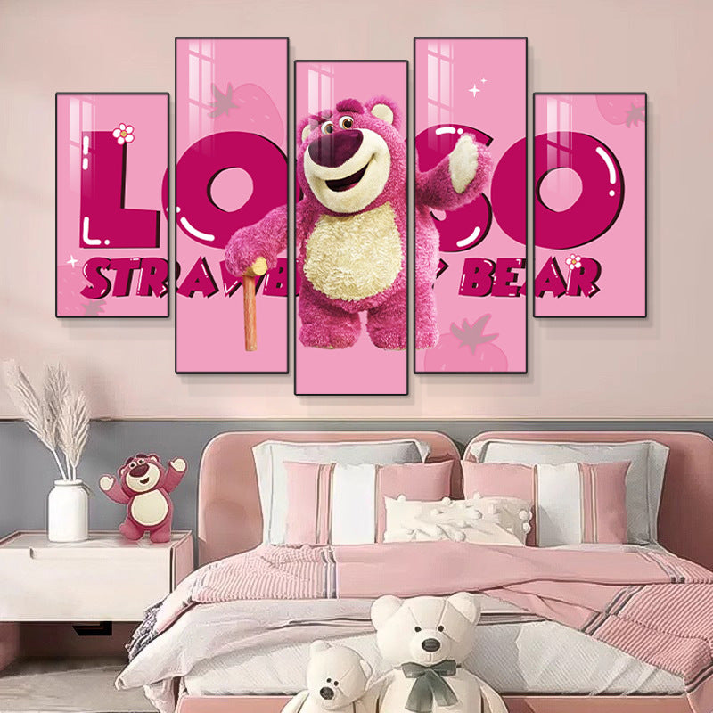 Chess and card room mahjong hall box strawberry bear creative hanging painting pink panther bedroom living room background wall decoration mural