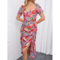 listing: new  women's original elegant floral print drawstring hem dress