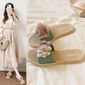 New summer fairy style color block floral slides - women's beach sandals, fashionable outdoor wear, flat, non-slip