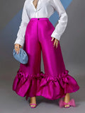 Am220521high waist loose design ruffles wide leg flare pants high waist flare pants