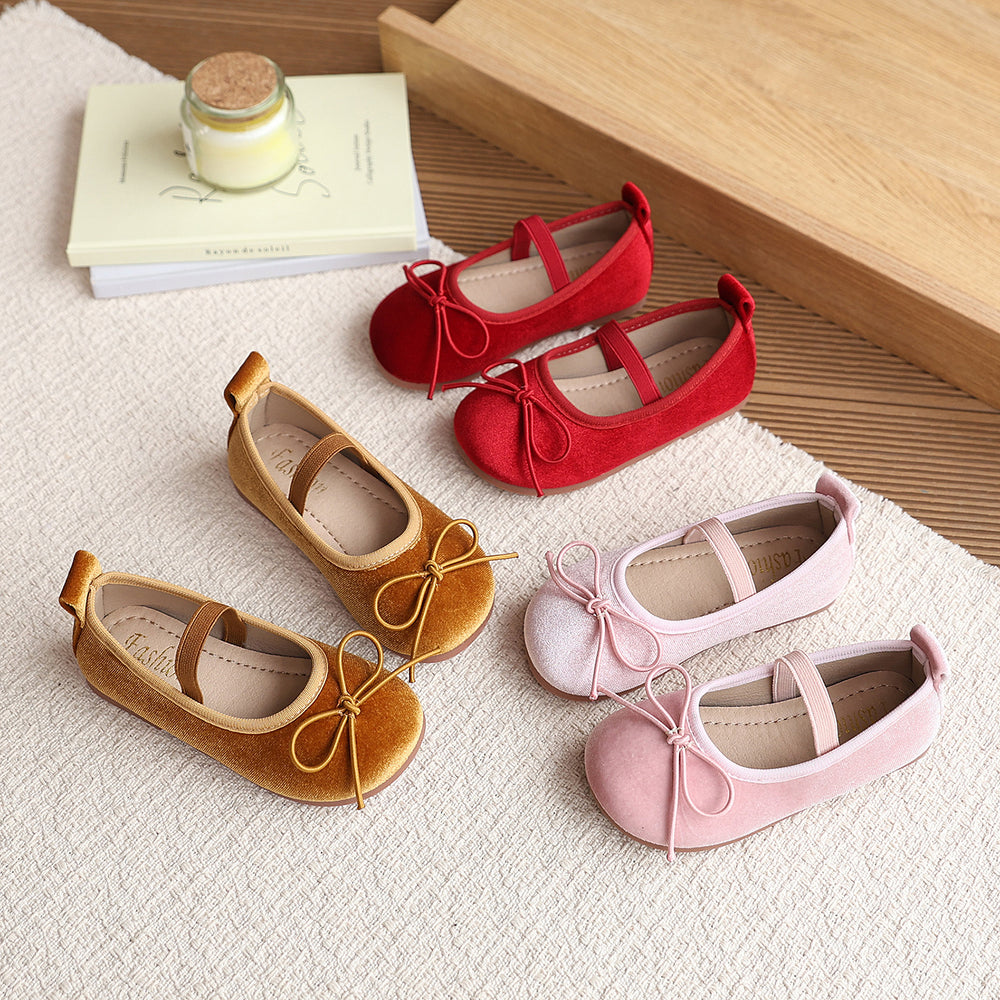 Vancahao girls' korean style princess shoes,  spring new collection, bowknot loafers, stylish and chic baby flats